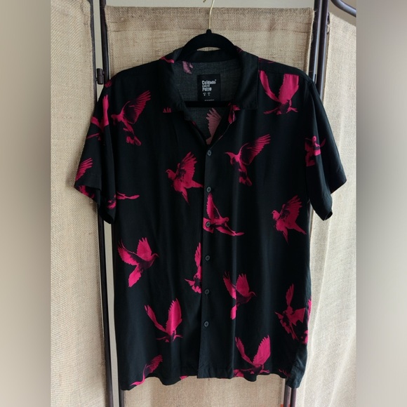 Cuidado Con El Perro - Black - Neon Pink Doves - Silky and Flowing - L - Picture 1 of 1